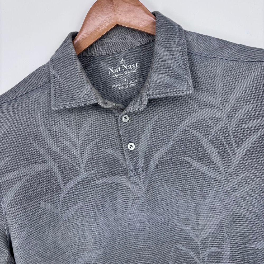 Nat Nast Luxury Originals Palm Leaf Polo Shirt Mens L Grey Cropped Fit Resort